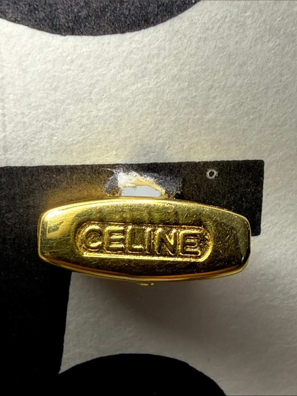 Vintage Celine Triomphe Black Enamel Gold Tone Oval Cufflinks